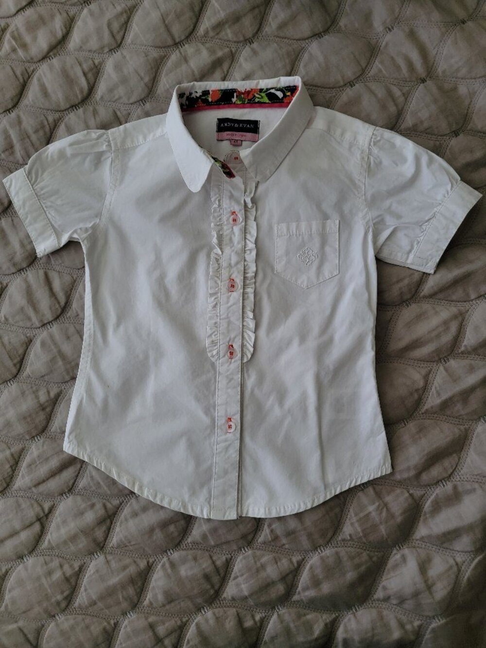 Andy $ Evan white short-sleeve button-down girls shirt, 4T
